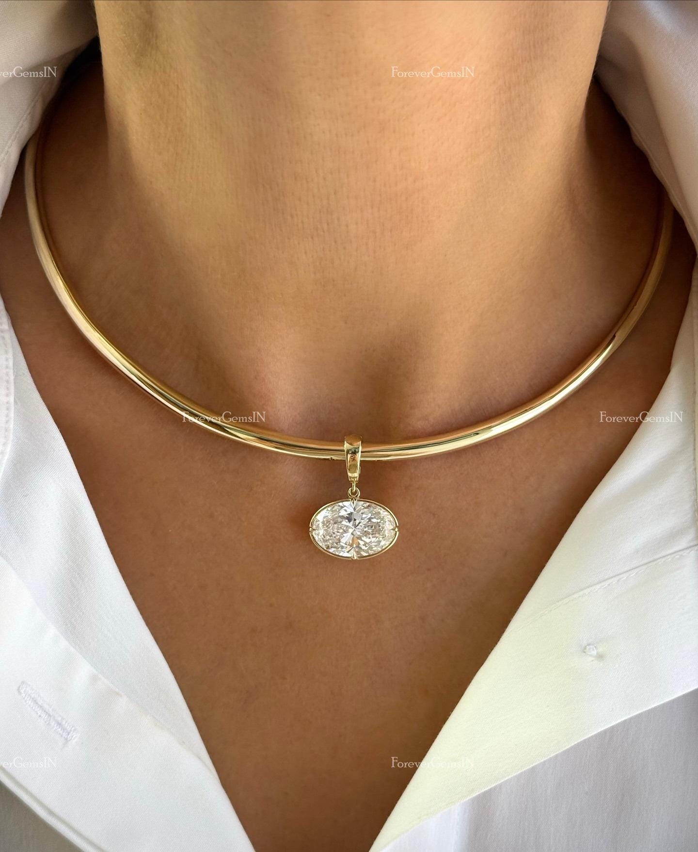 925 Sterling Silver Yellow Gold Plated Choker Collar Necklace Wire