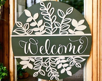 Sage green and white Welcome Door Hanger/Sign
