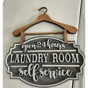 Laundry Room Wood Sign with Hanger: Rustic Laundry Decor