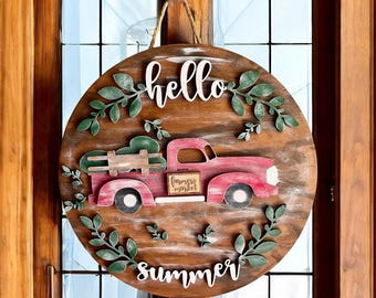 Hello Summer Vintage Truck Door Hanger/ Wall Sign