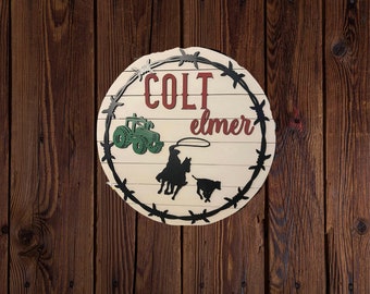 Western Farm Rodeo Personalized Name Boy Shiplap Sign