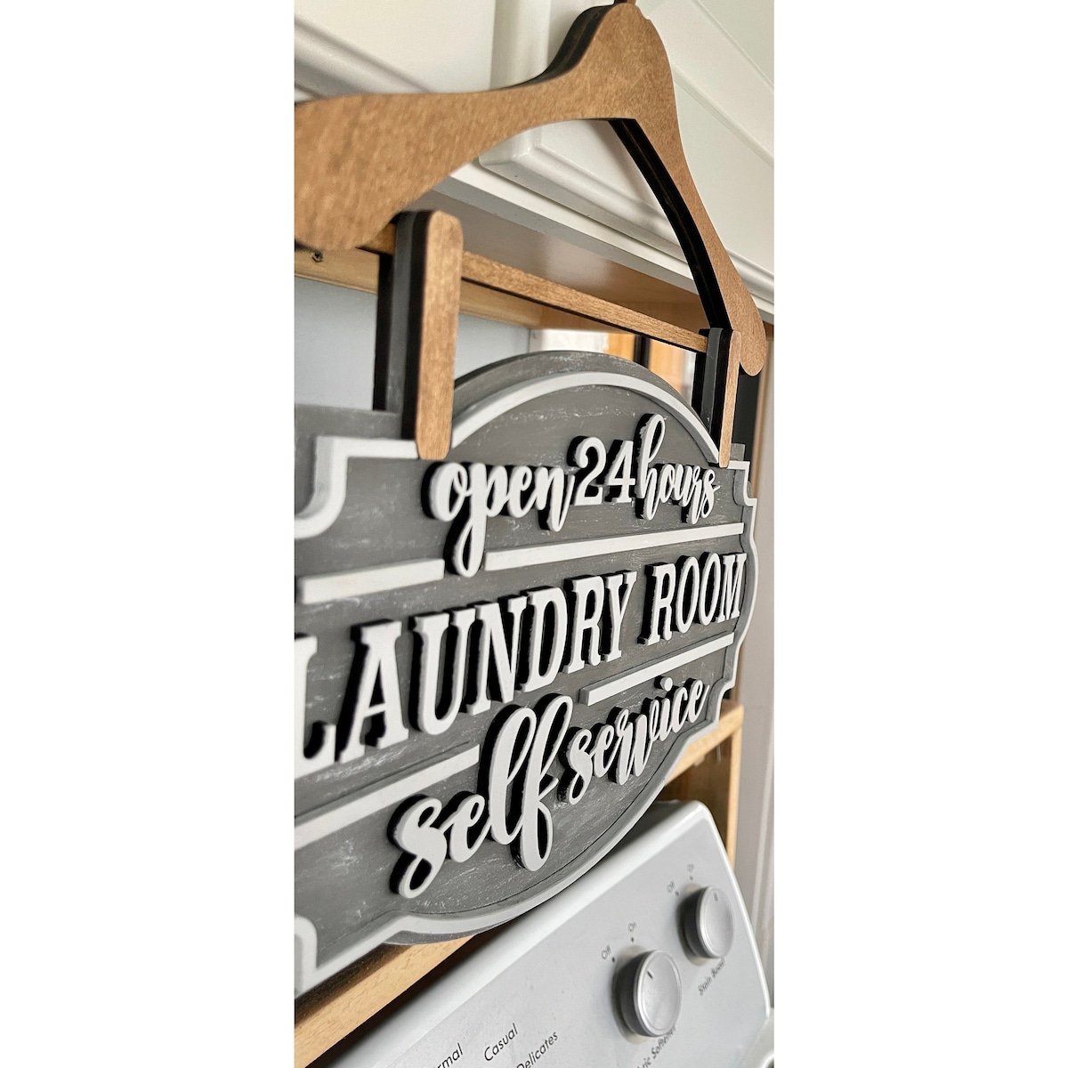 Small Wood Hanger Laundry Room Sign, Laundry Room Decor, Laundry Humor, Self service laundry sign, open 24 hours laundry room wood sign