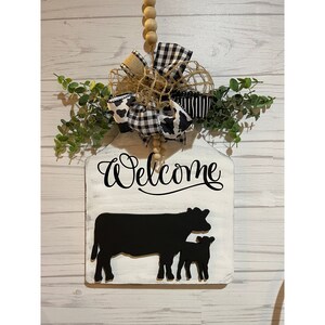 Large White Cow Tag with Mom and Baby Cow
