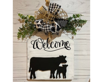 Large White Cow Tag with Mom and Baby Cow