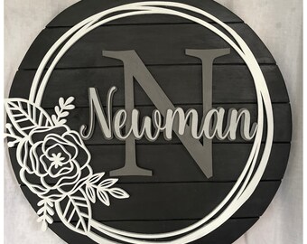 Monogram Floral Ring Last Name Sign