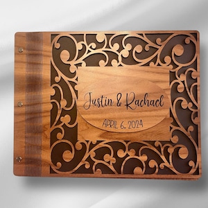 Personalized Walnut Wood Photo Album: Wedding Guest Book