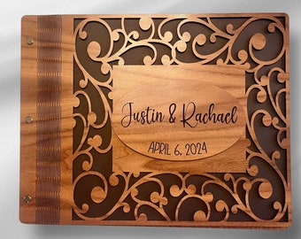 Personalized Walnut Wood Photo Album: Wedding Guest Book