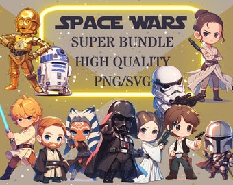 20+ High quality Clipart, Space Wars Clipart Bundle, Space Wars SVG, Clone Wars PNG, Space Wars Cute Characters, Chibi Clipart, Movie art