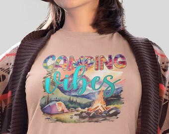 Camping Vibes Women's Relaxed Fit T-Shirt | Nature Lover Tee | Outdoor Adventure Shirt | Family Vacation Tshirt | Camping Gift