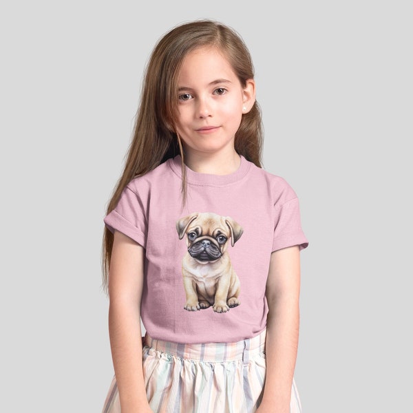 Cute Watercolor Pug Puppy Kids T-Shirt | Adorable Pet Tee for Young Animal Lovers | Forkids Tee | Forkids Gift