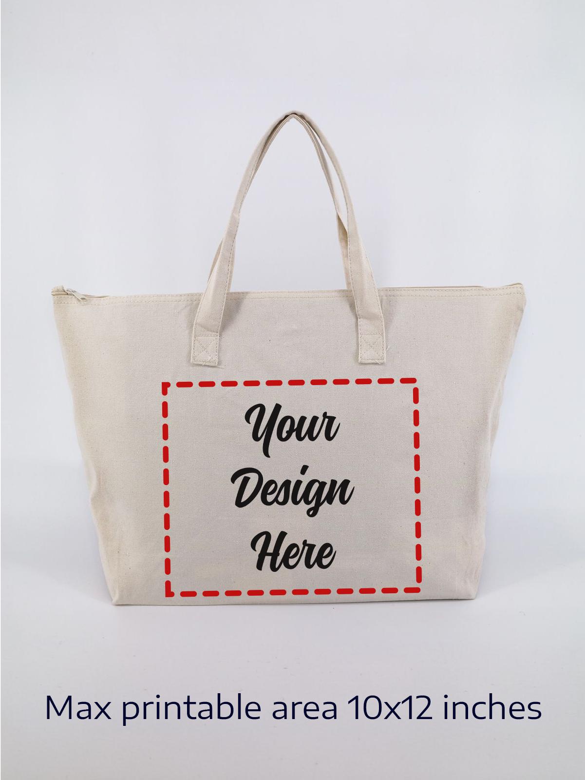 Custom Cotton Canvas Tote Bag | Tote Bag With Zipper | Custom Text Logo ...