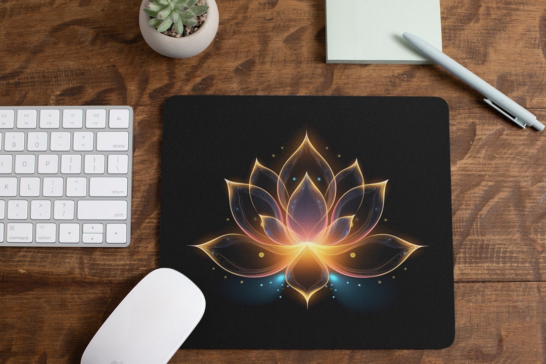 Line Art Lotus Flower Mouse Pad | Elegant Floral Design Desk Accessory ...