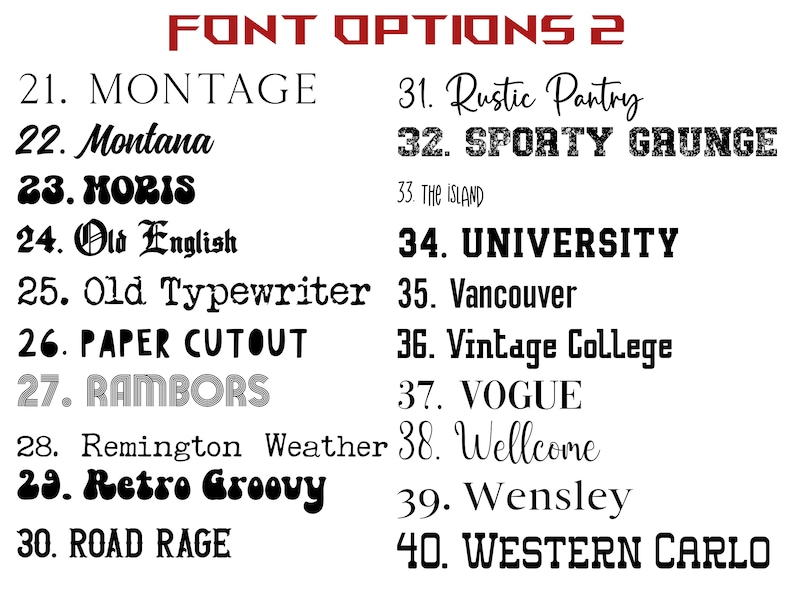 Font showcase including Montage, Old English, Vintage College, and more. Diverse selection ranging from classic to modern, suitable for various designs. A blend of bold, decorative, and minimalist styles.