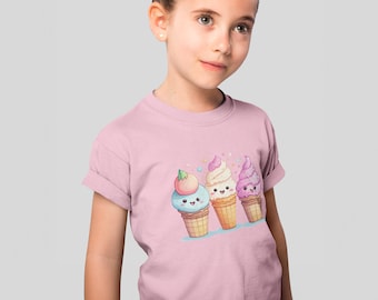 Ice Cream Cones with Smiling Faces Kids T-Shirt | Playful and Sweet Tee for Young Dessert Lovers #1