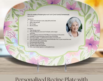 Bandeja de recetas con fotos florales, receta manuscrita, recuerdo familiar, regalo para la abuela, bandeja irrompible, regalo de boda, regalo para casa nueva, nombre personalizado