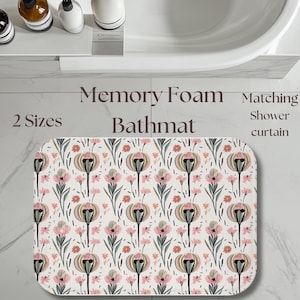 Floral Bathmat Botanical Boho Memory Foam Bathmat Bathroom Home Decor Retro Vintage Bathroom Shower Curtain Luxury Spa Bath mat set