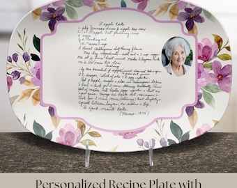 Plato de recetas personalizado con foto, recuerdo de receta familiar escrita a mano, regalo con nombre personalizado, regalo conmemorativo, bandeja para servir para bodas o nueva casa
