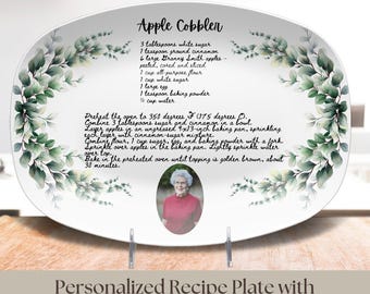 Plato de recetas personalizado, escrito a mano con foto, plato de recuerdo personalizado, regalo familiar para la abuela, bandeja para servir, decoración de cocina