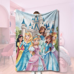 Personalized Princess Castle Blanket Custom Name Soft Kids Throw Magical Princess Decor Girls Room Cozy Fleece Story Time Reading Gift