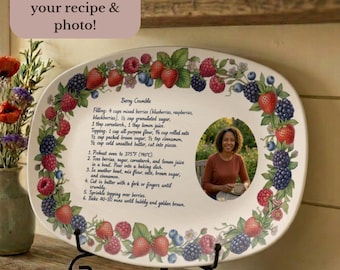 Personalized Recipe Platter Handwritten Custom Photo Keepsake Serving Tray Family Memories Gift Unbreakable Berry Decor Plate