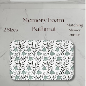 Non-Slip Memory Foam Bath mat Set - Sage Green Floral Bathroom Rug, Absorbent, Long & Small Shower Bathat