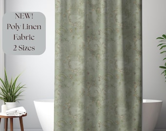 Elegante cortina de ducha verde salvia con estampado botánico, decoración moderna de baño estilo granja, regalo de spa inspirado en la naturaleza, decoración de baño de lujo.