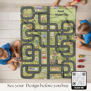 Hot Wheels Blanket Personalized Town Map Kids Playroom Decor Educational Cozy Gift for Children’s Bedroom