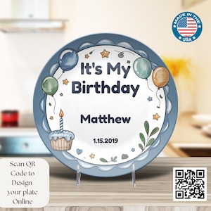 Personalized Birthday Plate for Boys - Custom 1st Birthday Cake & Cupcake Party Keepsake for Baby Shower Adoption Celebration