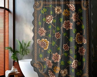 Cortina de ducha Castlecore con diseño floral botánico y estilo cottagecore oscuro, decoración de baño de poliéster y lino, cortina de ducha extra larga, estilo vintage bohemio, artículos para el hogar.