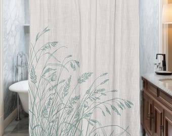 Cortina de ducha de lino, dobladillo recto, extra larga (71 x 90 o estándar (71 x 74), tela de mezcla de lino, mejora de baño moderno