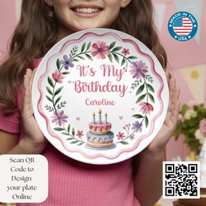 Birthday Plate Personalized for Girls - Pink Flower Keepsake, Custom Baby Girl Gift, 1st Birthday Party Toddler Name Dish