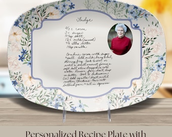 Plato de recetas con fotos botánicas, plato de recetas escritas a mano, plato de recuerdo, bandeja duradera, regalo de boda, regalo para casa nueva, foto personalizada,
