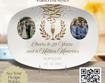 Personalized Platter 20 Year Anniversary Gift with Names & Photos - Custom Heirloom Wedding Keepsake Plate 20th Wedding Unique Gift