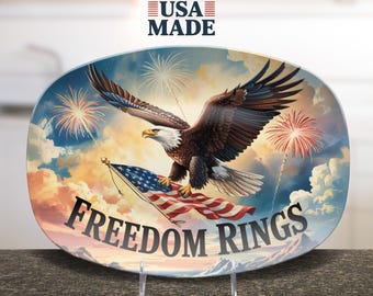 Bandeja para servir el 4 de julio, centro de mesa patriótico, accesorios para parrilla, regalo para el anfitrión, regalo para papá, regalo del Día del Padre, bandeja decorativa para el Día de la Independencia de EE. UU.