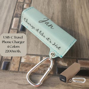 Personalized Power Bank 2200mAh USB-C Charger Leather Portable Phone Battery Pack Travel Tech Gift with Custom Engraving Travel Battery Pack