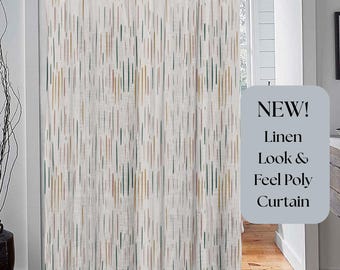 Cortina de ducha de tela de lino con arte lineal natural moderno – Decoración de baño de lujo estilo boho, cortina larga de tela de poliéster y lino