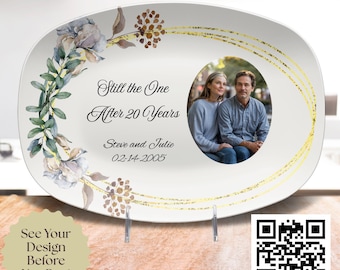 Custom 20th Anniversary Photo Platter - Personalized Oval Wedding Plate with Names & Date, Durable Heirloom Wedding Keepsake Gift