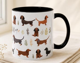 Taza botánica de Dachshund, regalo para amantes de los doxies, linda taza de Dachshund, regalo para amantes de los doxies, taza de café de perro salchicha, regalos de perro salchicha