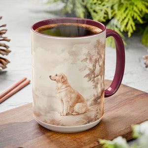 Golden Retriever Watercolor Toile Mug - Neutral Colors Toile Scene Vintage Style Coffee Cup, Tea Cup Gift for Dog Lovers, Golden Mom Mug