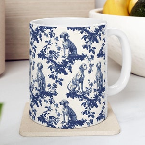 Weimaraner French Toile de Jouy Mug - Weimaraner Lovers Blue Toile Coffee Cup, Dog Lover Gifts, Ceramic Tea Cup for Weimaraner Mom