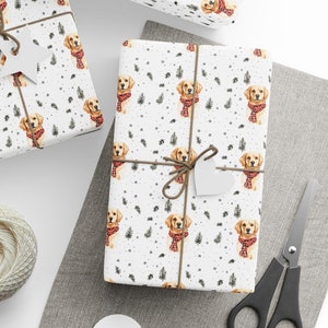 Golden Retriever Christmas Wrapping Paper - Festive Dog Xmas Paper, Golden Retriever Holiday Gift Wrap - Matte or Glossy, Premium, 3 Sizes