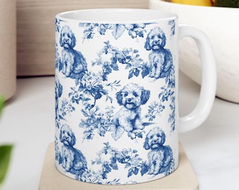 Cavapoo Toile De Jouy Mug- Elegant French Toile Coffee Cup Gifts