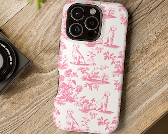 Funda MagSafe resistente con diseño de Labrador Retriever rosa para iPhone 17, 16, 15 y 14 Pro Max. Funda magnética protectora Coquette para mamá labrador amarilla.