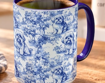 Shih Tzu Toile Mug - Elegant Toile de Jouy Coffee Cup for Shih Tzu Mom, Dog Lover Gifts, Dog Chinoiserie Drinkware