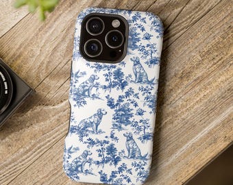 Golden Retriever Französisch Toile de Jouy MagSafe Robuste Handyhülle iPhone 17, 16, 15, 14 Pro Max Hülle, Hundeliebhaber Magnetische Handyhülle