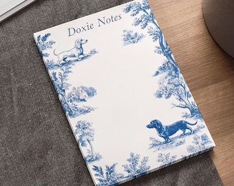 Blocco note adesive con bassotto, blocco note in tela blu con 50 post-it® per gli amanti dei bassotti, regalo di Natale per cani bassotti, blocco note per mamma di bassotti 4x6"