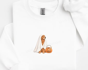 Red Golden Retriever Halloween Sweatshirt, Spooky Golden Mom Shirt, Ghost Dog Sweater, Fall Red Golden Retriever Shirt