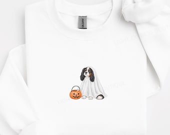 Tricolor Cavalier King Charles Spaniel Halloween Sweatshirt, Spooky Ghost Cavalier Mom Shirt, Tricolor Cavalier Fall Sweater