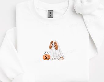 Cavalier King Charles Spaniel Halloween Sweatshirt, Spooky Ghost Cavalier Mom Shirt, Blenheim Cavalier Fall Sweater