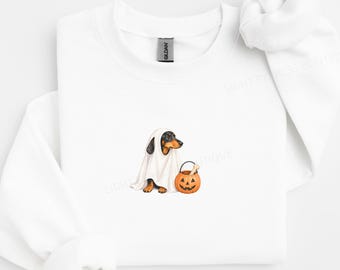 Dachshund Halloween Sweatshirt, Spooky Doxie Mom Shirt, Ghost Sausage Dog Sweater, Fall Wiener Dog Shirt